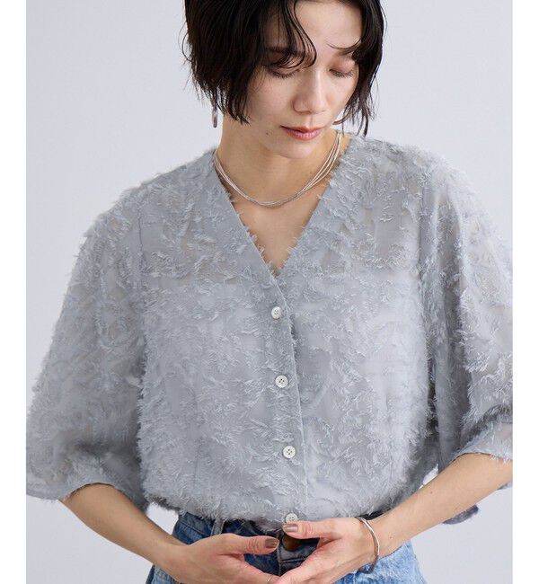 SALON adam et rope'「【WEB限定】フラワーカットジャガードブラウス」|シャツ・ブラウス|