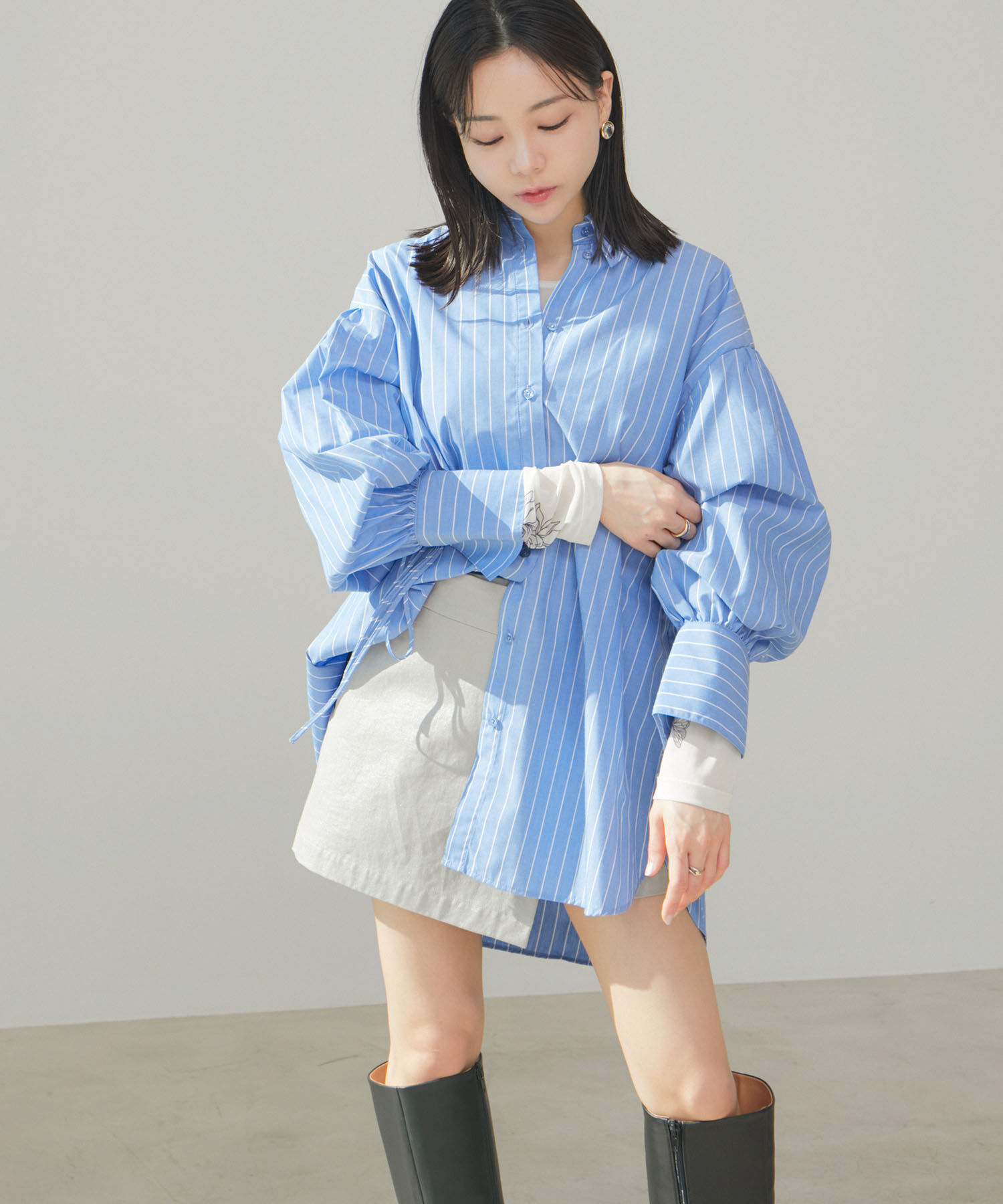 VIS「【洗える】袖リボンオーバーシャツ」|シャツ・ブラウス|