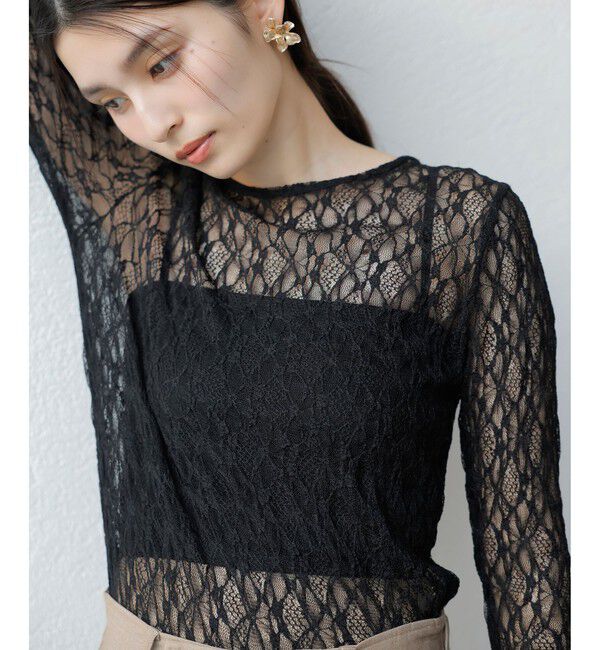 VIS「クルーネックインナートップス（レース・チェック・ラメ・シアー）」|Tシャツ・カットソー|ブラック(01)