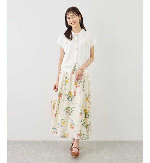 Rope&rsquo;Picnic「八方映えニット 金ボタンフレンチスリーブポロカラーカーディガン/UVカット・接触冷感・イージーケア」|カーディガン|