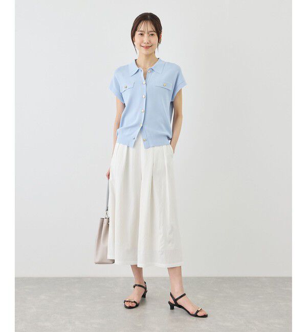 Rope&rsquo;Picnic「八方映えニット 金ボタンフレンチスリーブポロカラーカーディガン/UVカット・接触冷感・イージーケア」|カーディガン|
