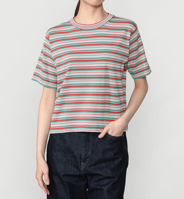 「RYE TENDER | 〈別注〉半袖クルーネックニット WOMEN」|ニット・セーター|RED系1