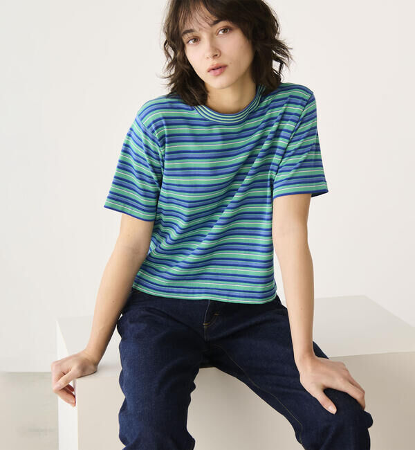  「RYE TENDER | 〈別注〉半袖クルーネックニット WOMEN」|ニット・セーター|BLUE系1