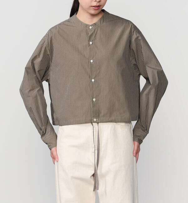  「nicholson & nicholson | バンドカラー ショート ブラウス CHECK WOMEN」|シャツ・ブラウス|BEIGE系1