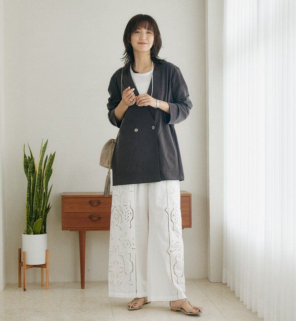  「【セットアップ可】サテンジャージーノーカラージャケット」|テーラードジャケット|