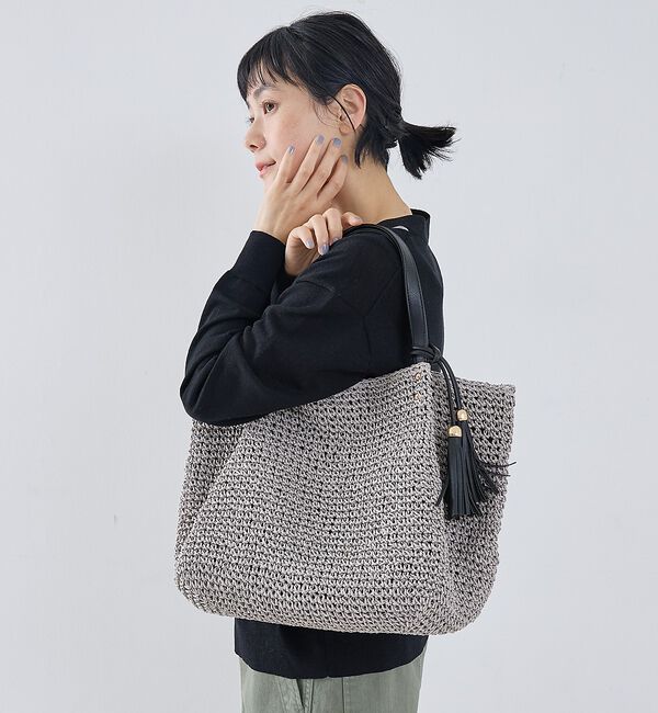 collex「【WEB限定】フリンジチャーム付きペーパートート」|かごバッグ|