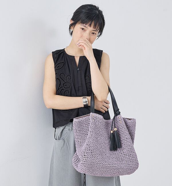 collex「【WEB限定】フリンジチャーム付きペーパートート」|かごバッグ|