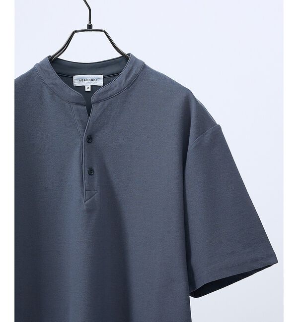 ABAHOUSE「【接触冷感】Vネック スキッパーTシャツ/ヘンリーネック/COVEROSS(R)」|Tシャツ・カットソー|チャコールグレー