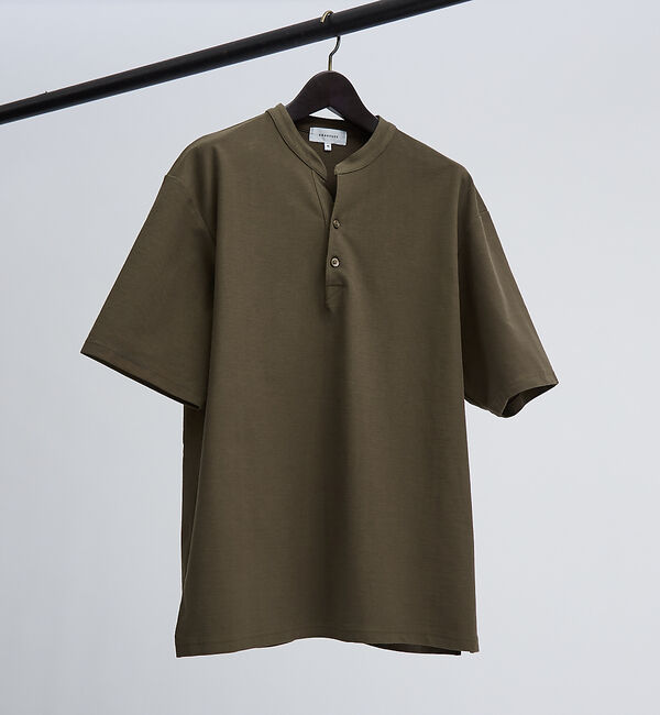 ABAHOUSE「【接触冷感】Vネック スキッパーTシャツ/ヘンリーネック/COVEROSS(R)」|Tシャツ・カットソー|カーキ