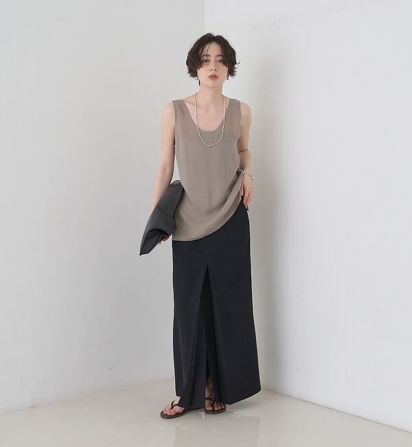 Rouge vif「【防しわ】【梳毛調ストレッチ素材】ダブルタックフロントスリットタイトスカート」|スカート|