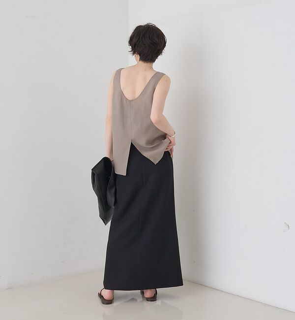 Rouge vif「【防しわ】【梳毛調ストレッチ素材】ダブルタックフロントスリットタイトスカート」|スカート|