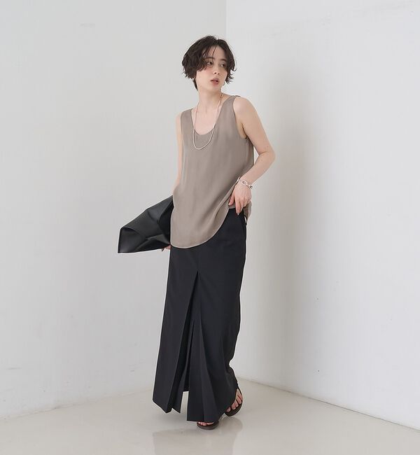 Rouge vif「【防しわ】【梳毛調ストレッチ素材】ダブルタックフロントスリットタイトスカート」|スカート|