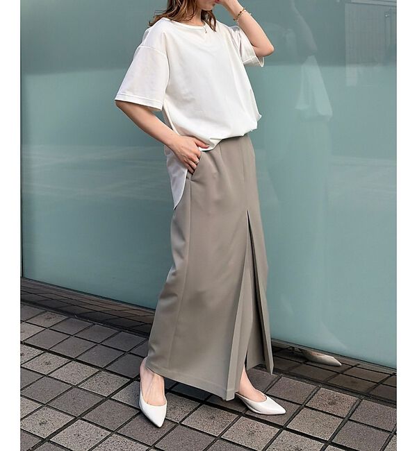 Rouge vif「【防しわ】【梳毛調ストレッチ素材】ダブルタックフロントスリットタイトスカート」|スカート|