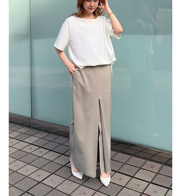 Rouge vif「【防しわ】【梳毛調ストレッチ素材】ダブルタックフロントスリットタイトスカート」|スカート|