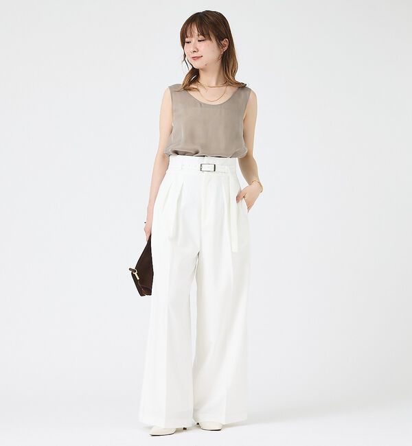 Rouge vif「【人気追加】【3サイズ展開】リネンタッチベルト付きハイウエストパンツ」|その他|