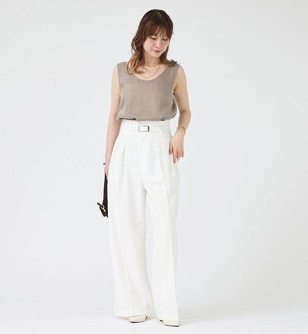 Rouge vif「【人気追加】【3サイズ展開】リネンタッチベルト付きハイウエストパンツ」|その他|