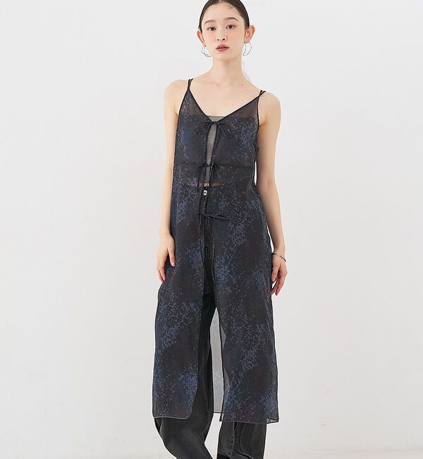 NOMINE「【前後着用可】水彩アート ニュアンス柄 2WAY シアー キャミワンピース ロン」|ワンピース|チャコールグレー