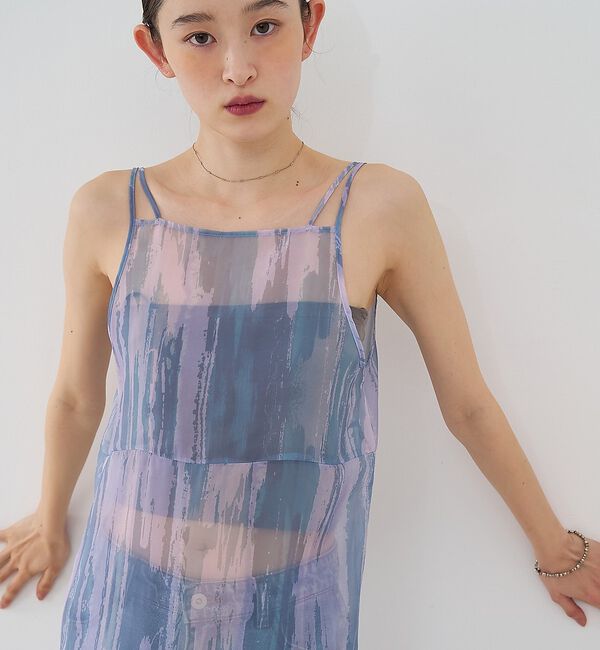 NOMINE「【前後着用可】水彩アート ニュアンス柄 2WAY シアー キャミワンピース ロン」|ワンピース|