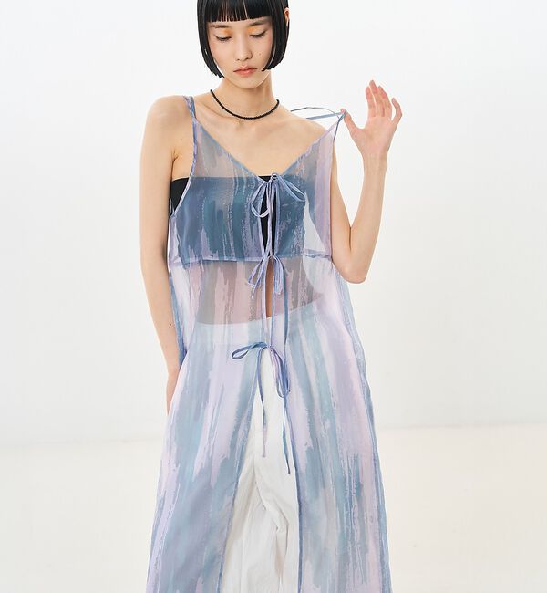 NOMINE「【前後着用可】水彩アート ニュアンス柄 2WAY シアー キャミワンピース ロン」|ワンピース|