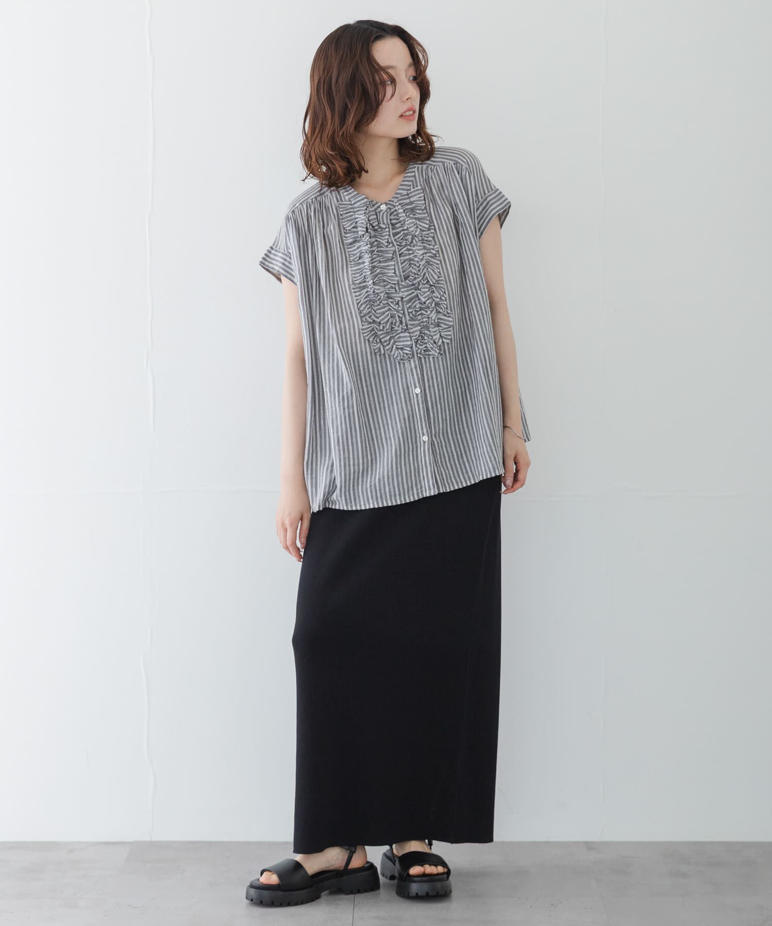 Sonny Label 「ドビーストライプフリルフレンチシャツ」|シャツ・ブラウス|