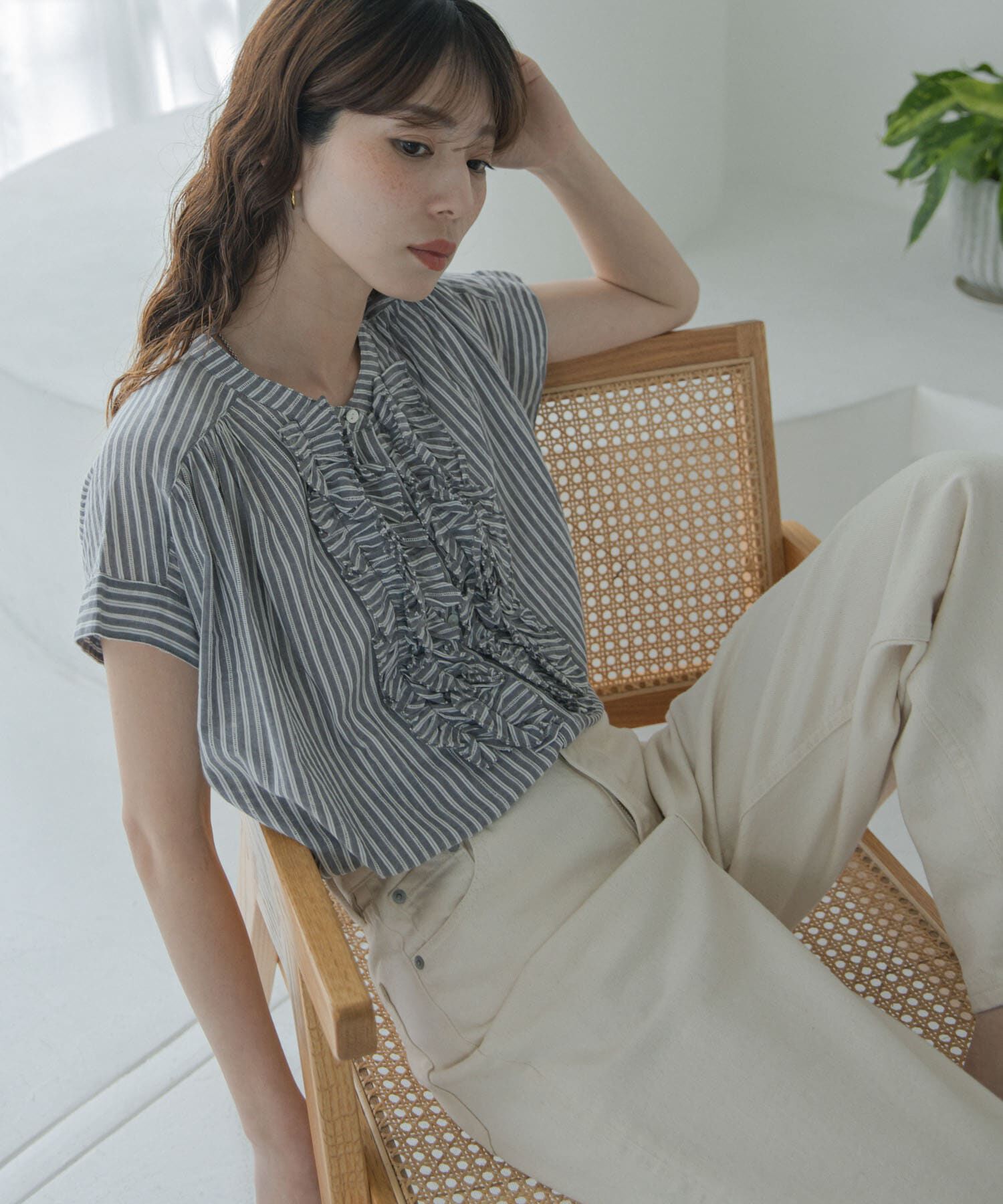 Sonny Label 「ドビーストライプフリルフレンチシャツ」|シャツ・ブラウス|