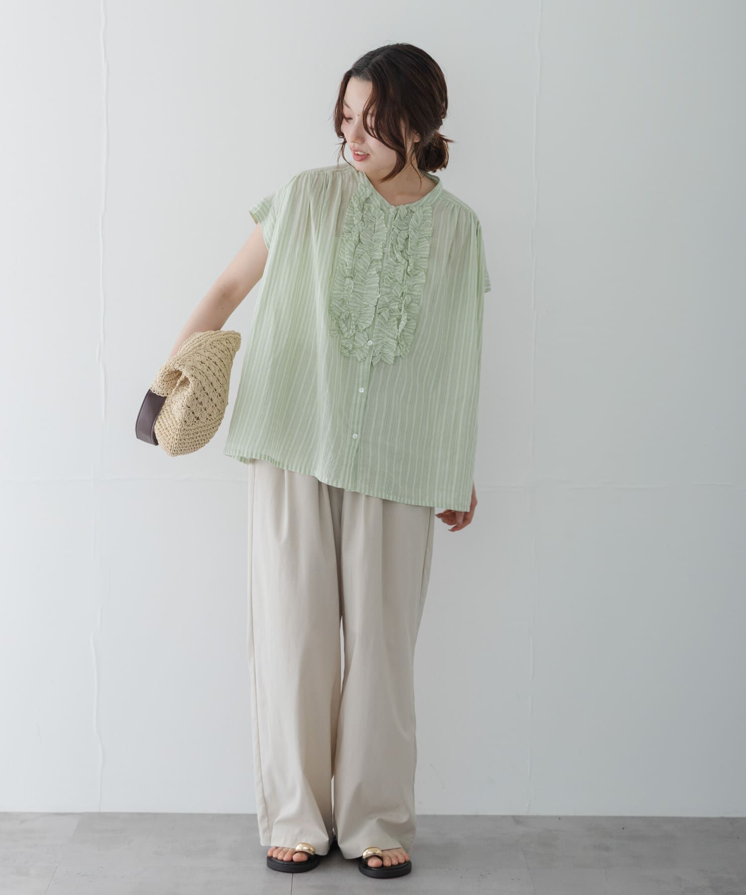 Sonny Label 「ドビーストライプフリルフレンチシャツ」|シャツ・ブラウス|