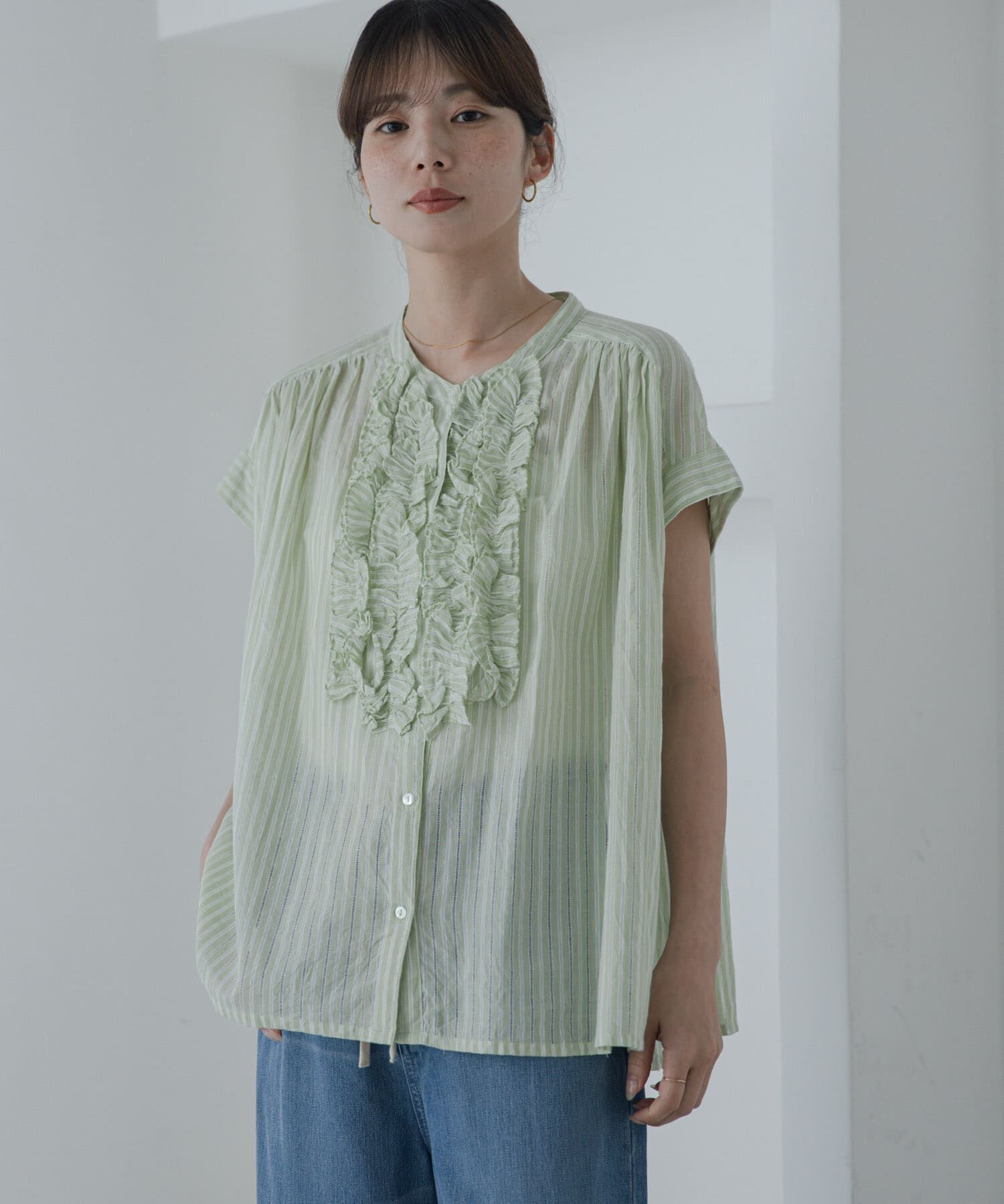 Sonny Label 「ドビーストライプフリルフレンチシャツ」|シャツ・ブラウス|