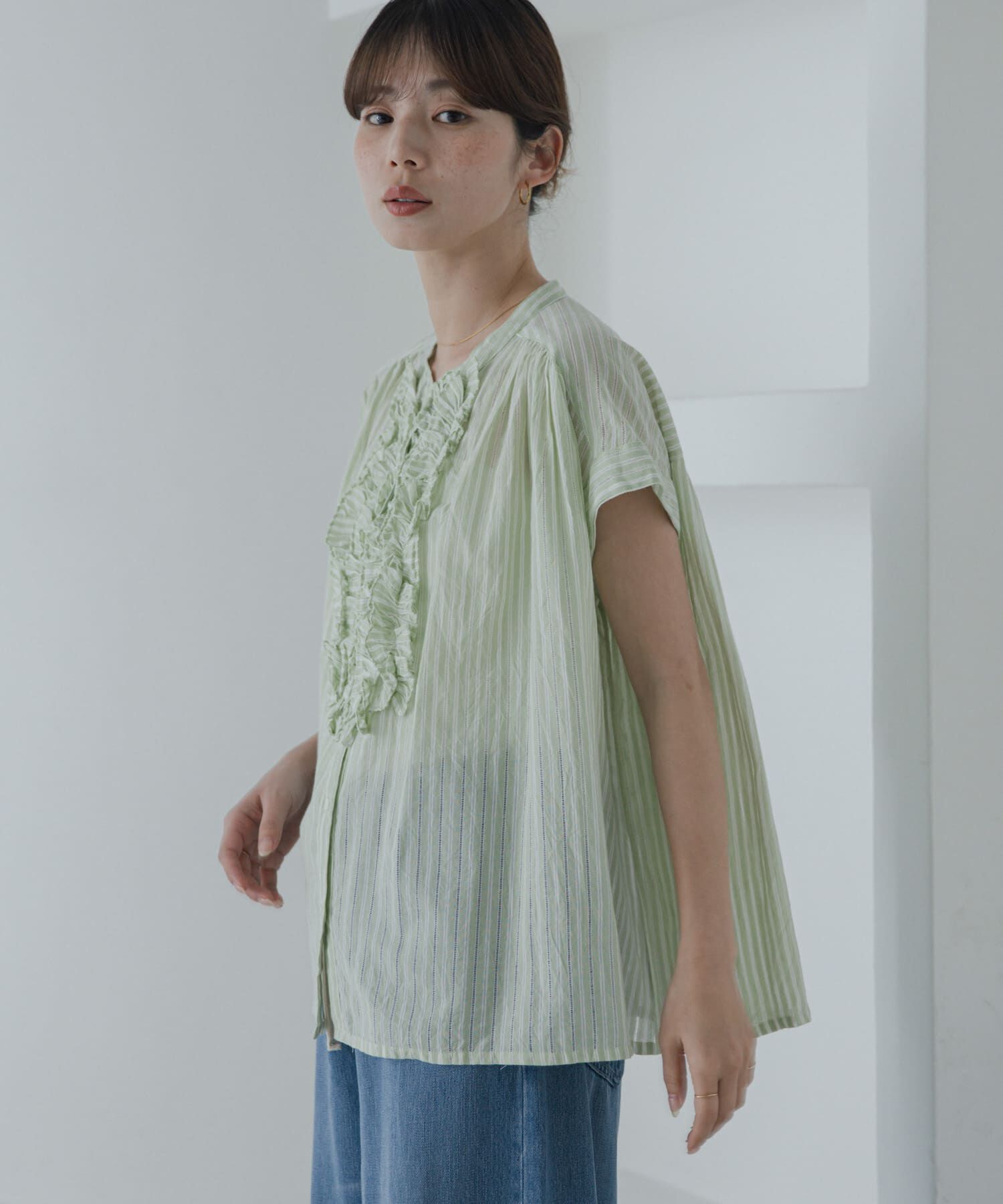 Sonny Label 「ドビーストライプフリルフレンチシャツ」|シャツ・ブラウス|