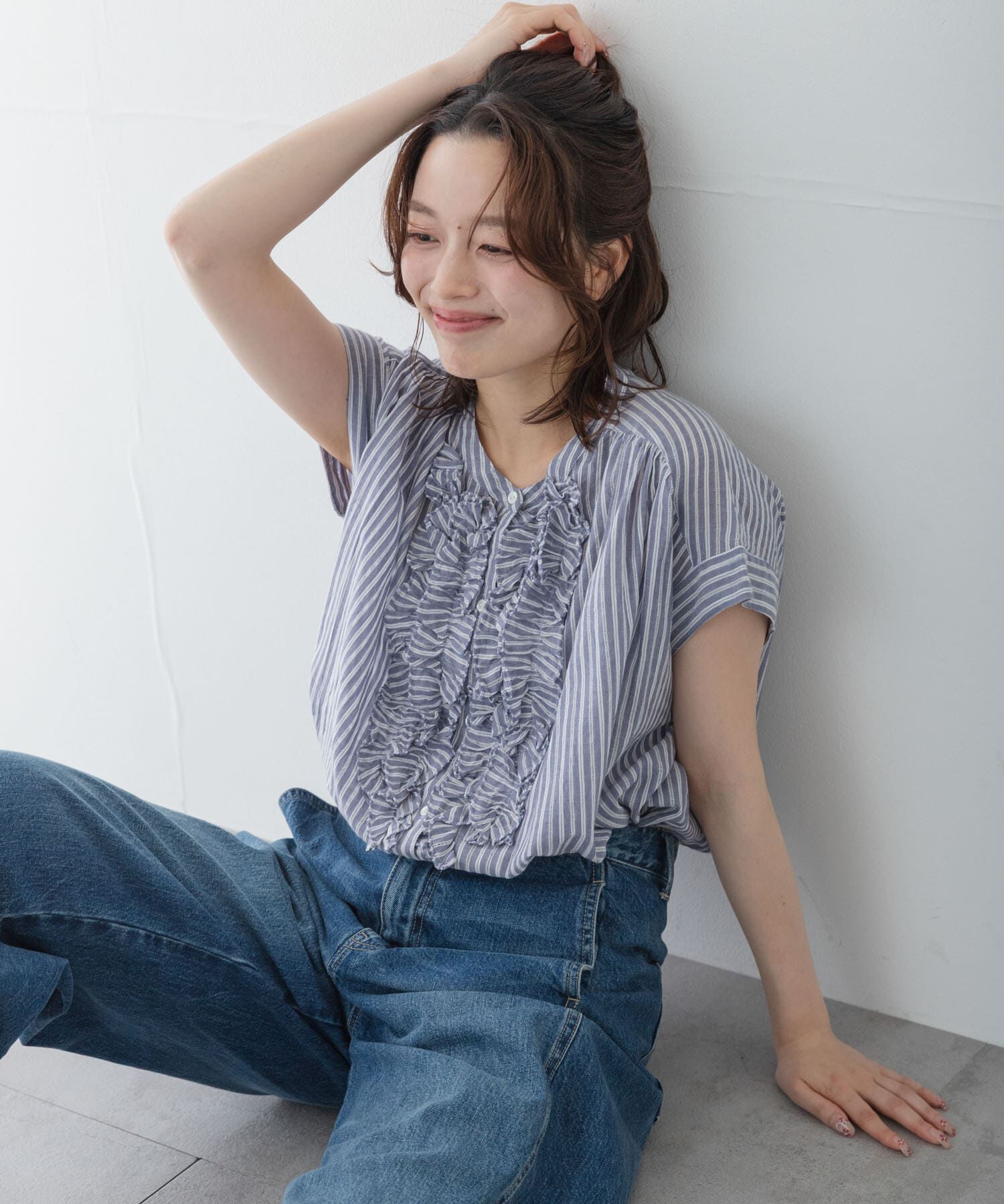 Sonny Label 「ドビーストライプフリルフレンチシャツ」|シャツ・ブラウス|