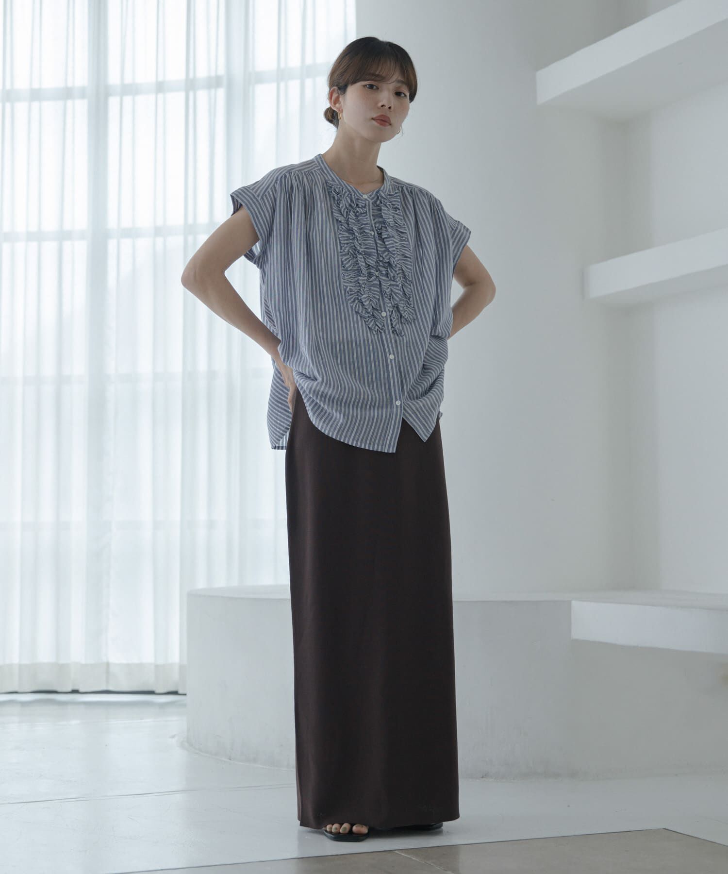 Sonny Label 「ドビーストライプフリルフレンチシャツ」|シャツ・ブラウス|