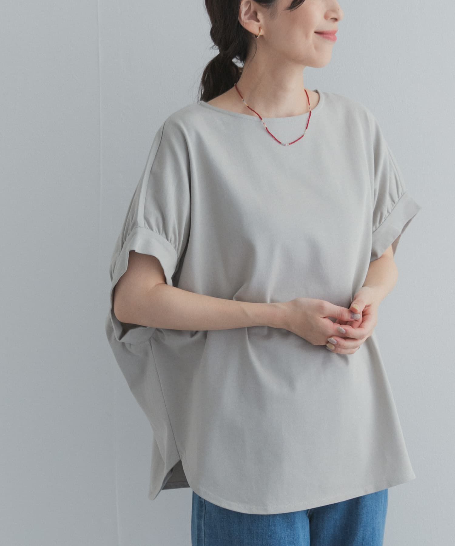 URBAN RESEARCH DOORS「袖ギャザーワイドプルオーバー」|Tシャツ・カットソー|ライトグレー