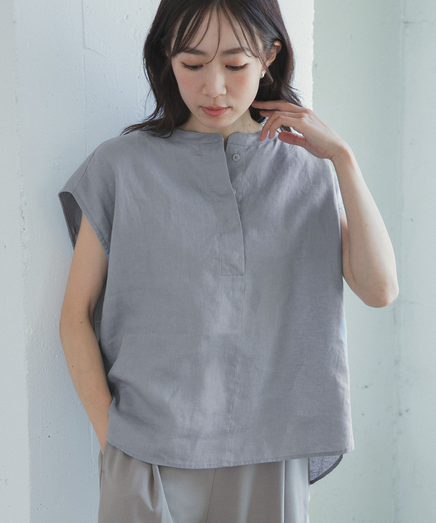 URBAN RESEARCH DOORS「リネンスキッパーフレンチブラウス」|シャツ・ブラウス|ブルー