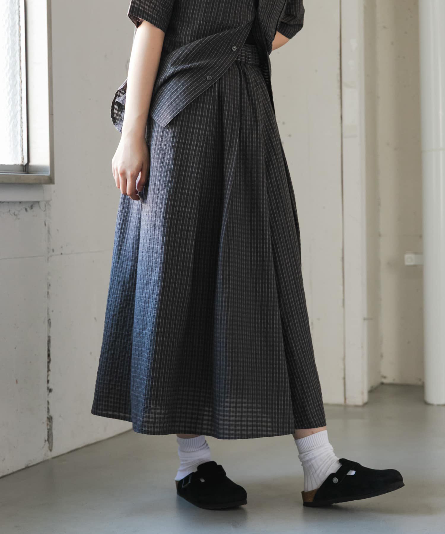 URBAN RESEARCH DOORS「FORK&SPOON　シャドウチェックフレアスカート」|スカート|