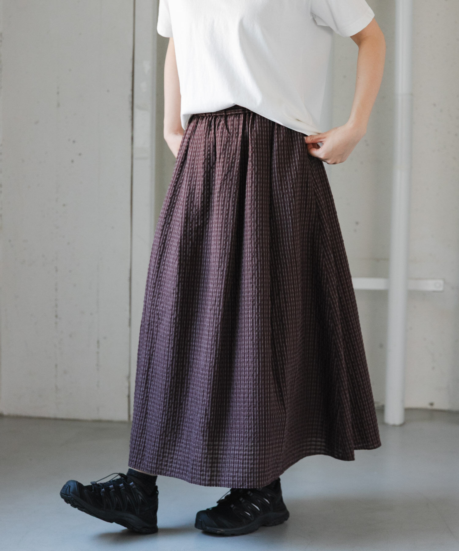 URBAN RESEARCH DOORS「FORK&SPOON　シャドウチェックフレアスカート」|スカート|ブラウン