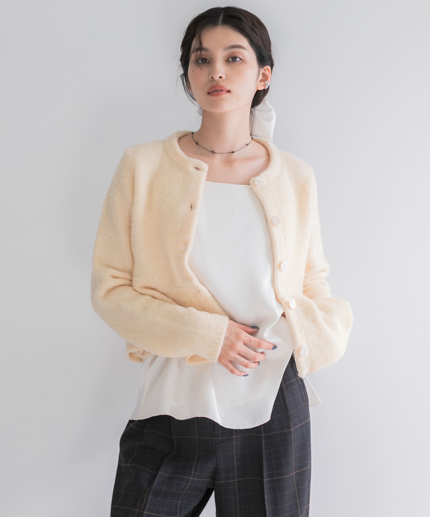URBAN RESEARCH ROSSO「『WEB限定』ブークレーペプラムカーディガン」|カーディガン|