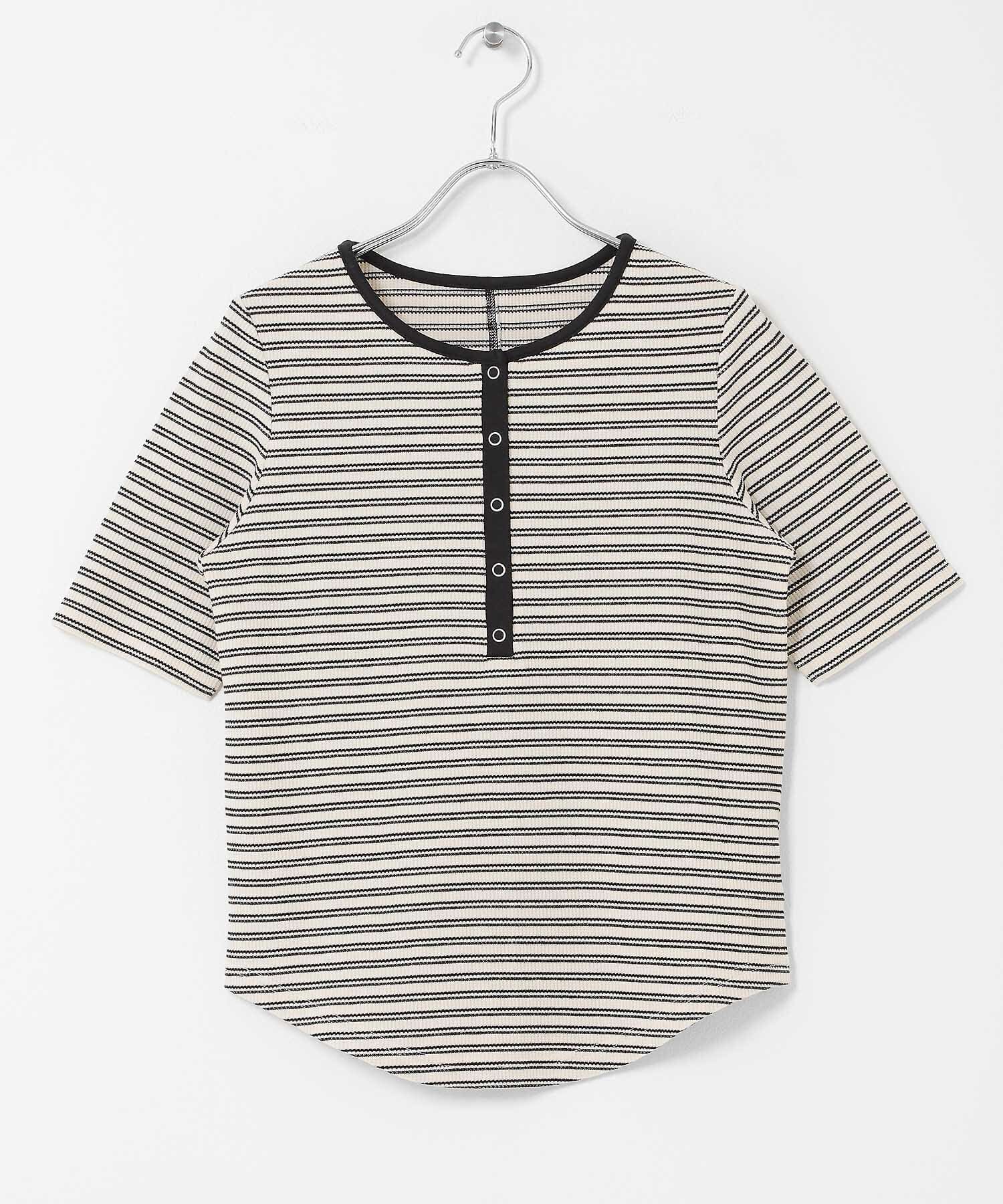  「ワッフルボーダーヘンリネックTEE」|Tシャツ・カットソー|
