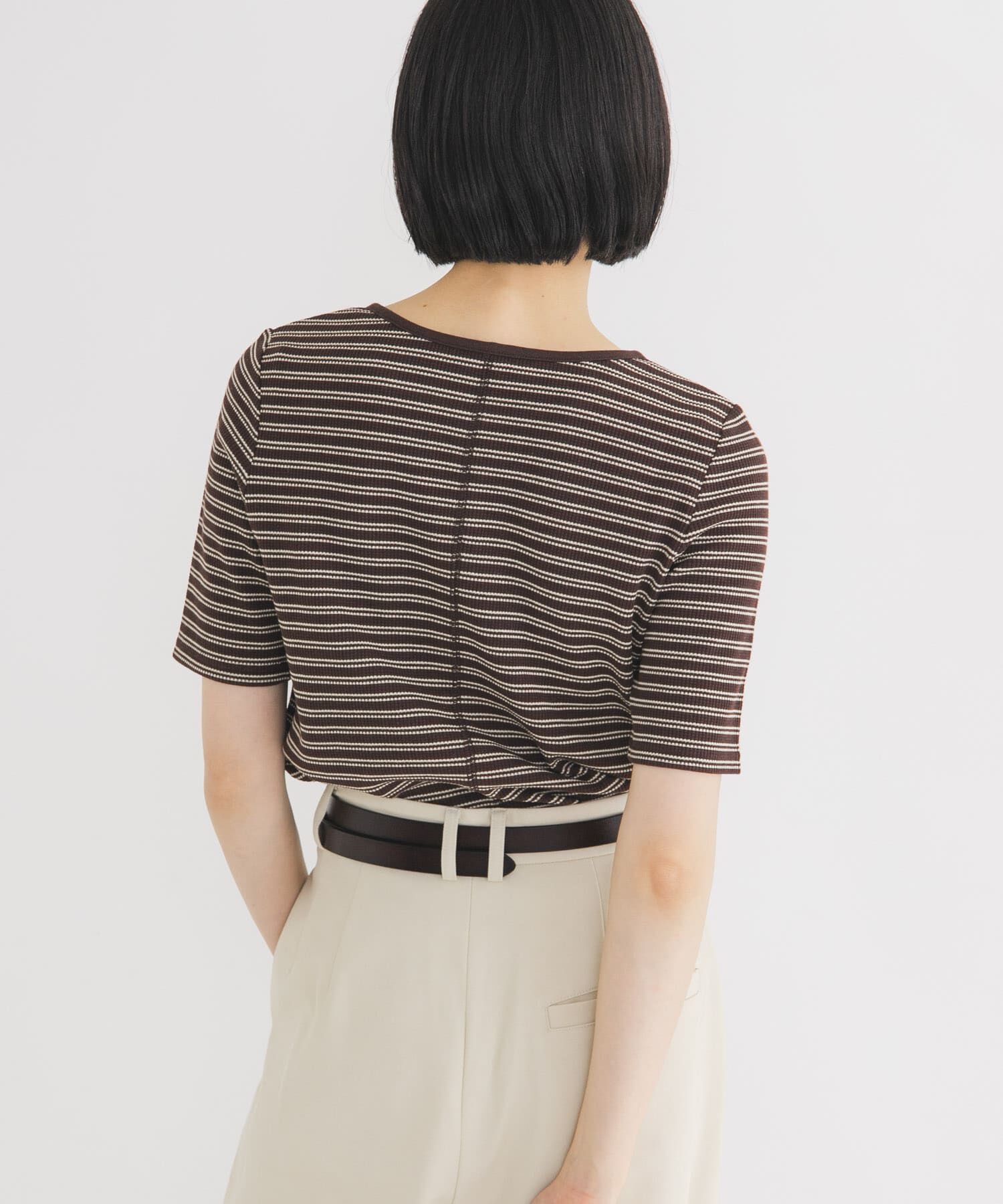  「ワッフルボーダーヘンリネックTEE」|Tシャツ・カットソー|