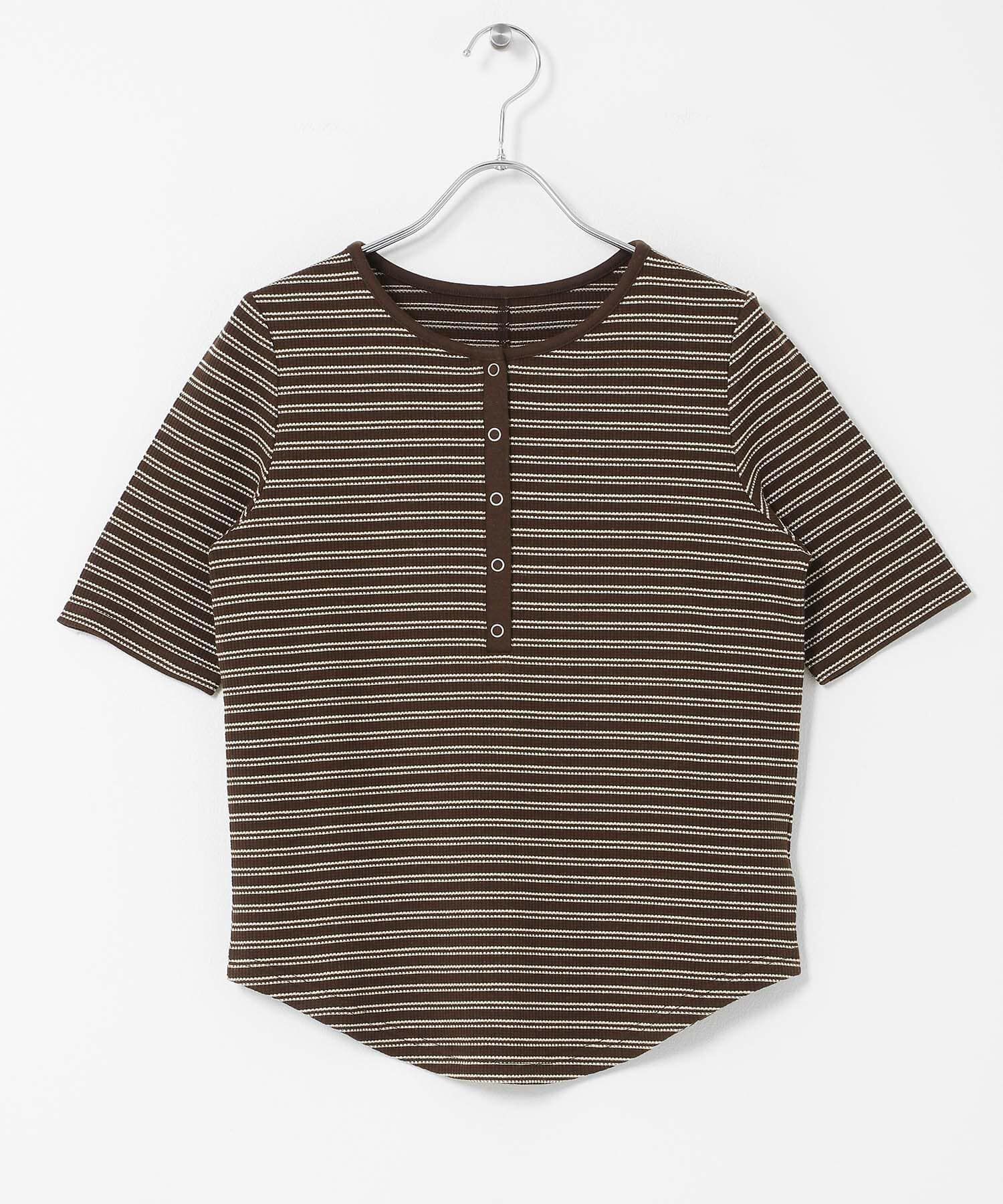  「ワッフルボーダーヘンリネックTEE」|Tシャツ・カットソー|