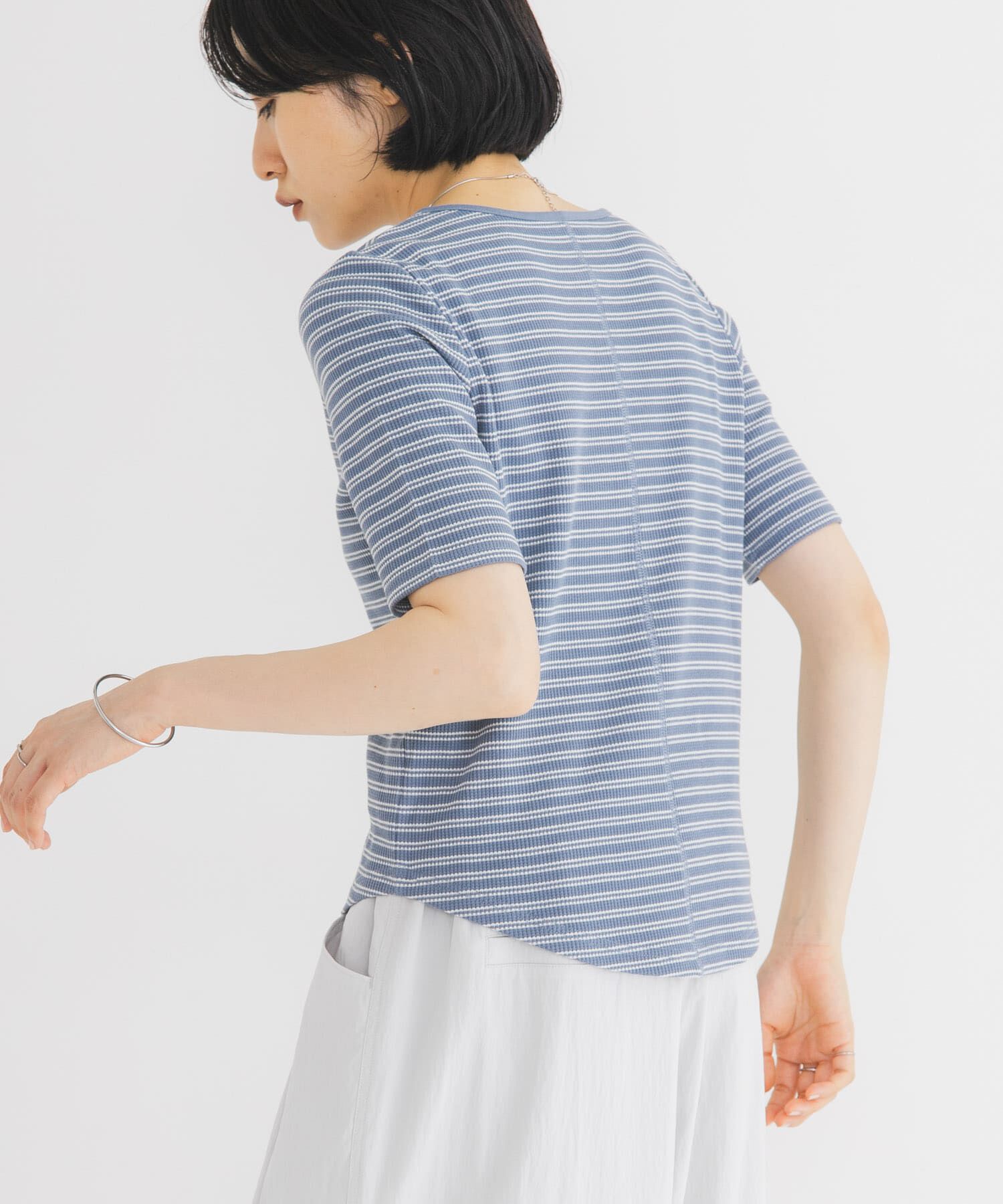  「ワッフルボーダーヘンリネックTEE」|Tシャツ・カットソー|