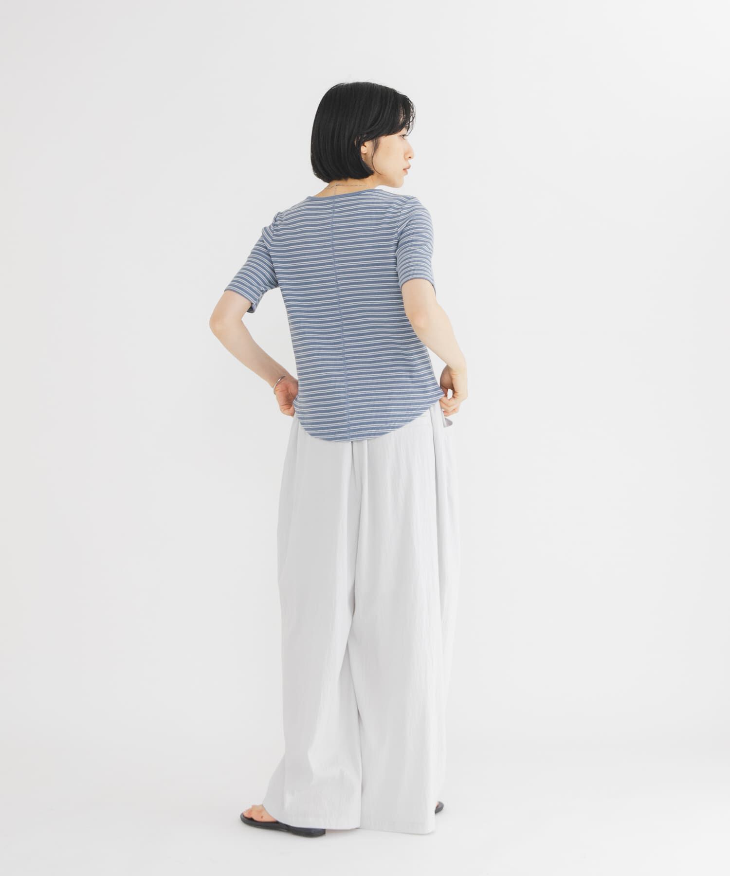  「ワッフルボーダーヘンリネックTEE」|Tシャツ・カットソー|