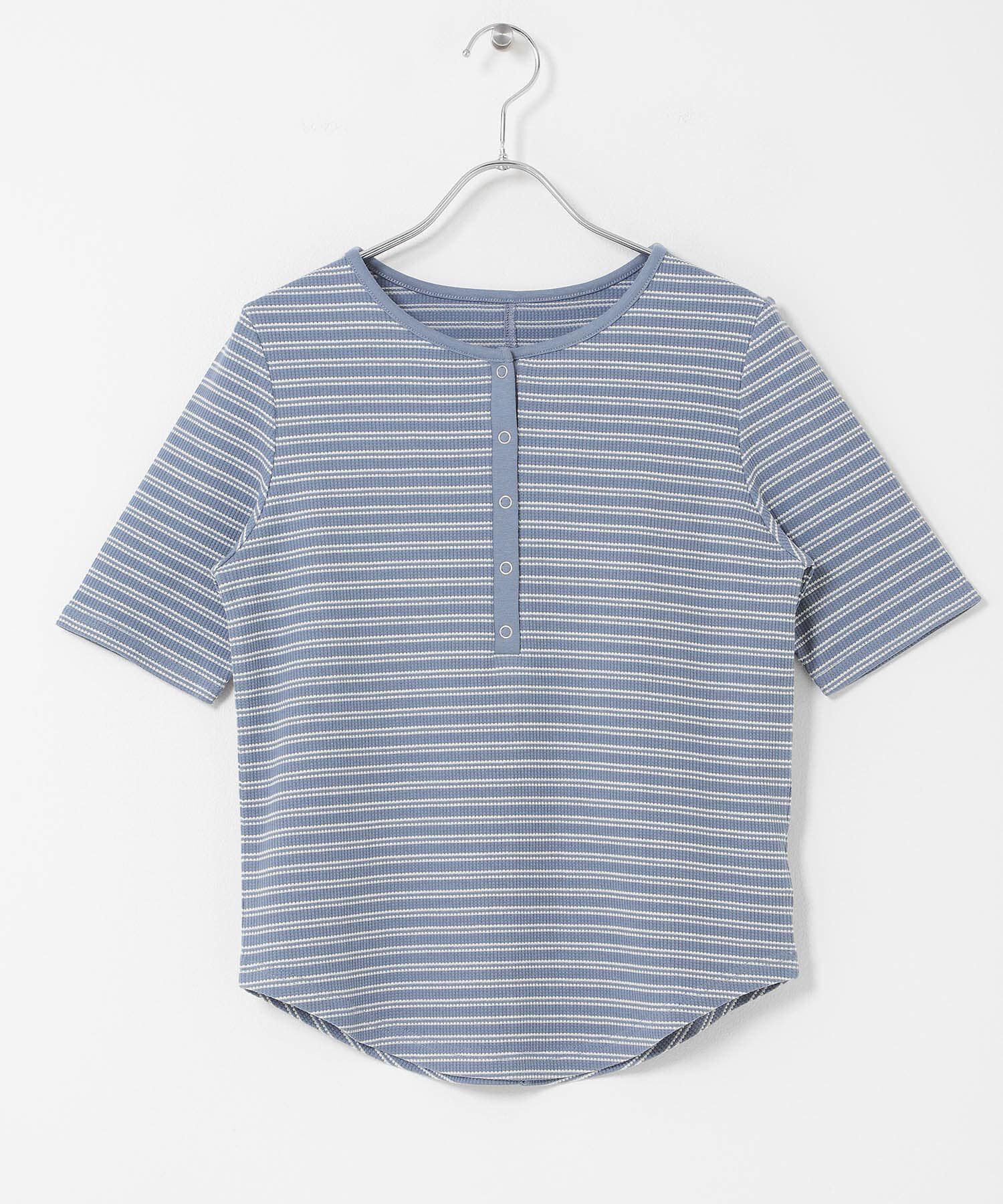  「ワッフルボーダーヘンリネックTEE」|Tシャツ・カットソー|