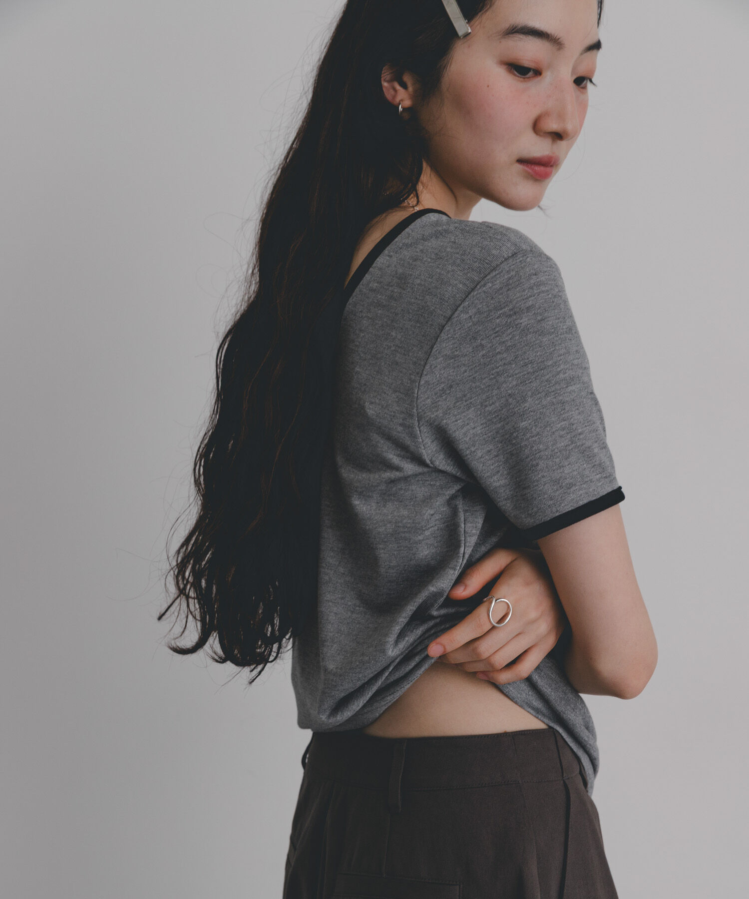 SENSE OF PLACE by URBAN RESEARCH「バックオープンリンガーTシャツ(半袖)」|Tシャツ・カットソー|グレー