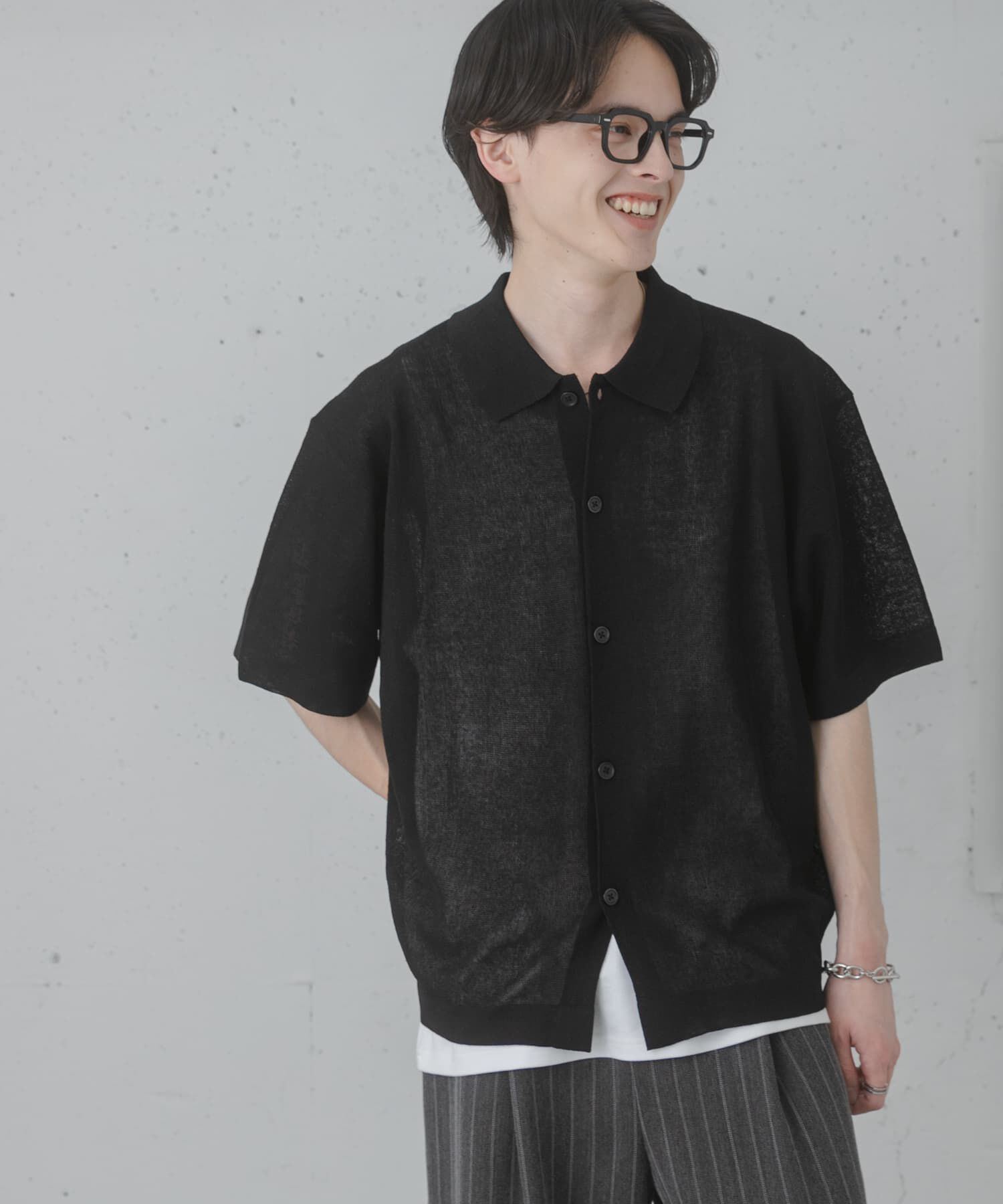 SENSE OF PLACE by URBAN RESEARCH「『一部WEB限定ｶﾗｰ』『ｲｰｼﾞｰｹｱ』ﾘﾈﾝﾌﾞﾚﾝﾄﾞｼｱｰﾆｯ 」|ニット・セーター|ブラック