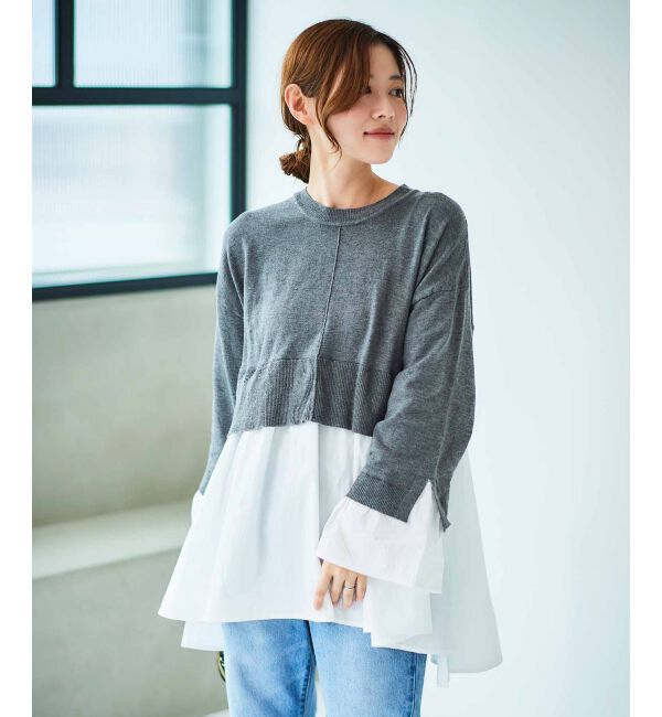 le.coeur blanc「《手洗い可能》TORRAZZO DONNAニット&times;シャツチュニック」|ニット・セーター|