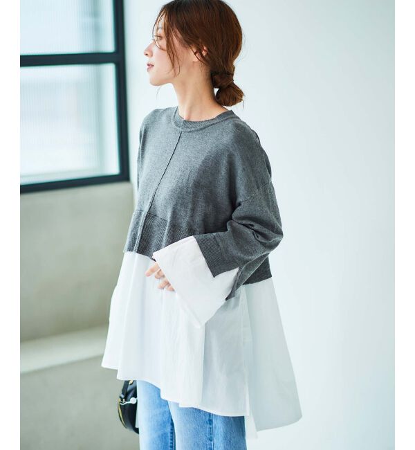 le.coeur blanc「《手洗い可能》TORRAZZO DONNAニット&times;シャツチュニック」|ニット・セーター|