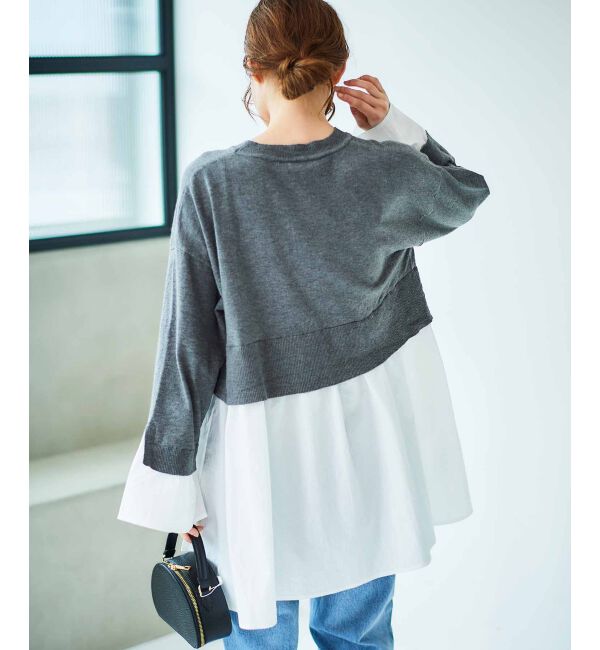 le.coeur blanc「《手洗い可能》TORRAZZO DONNAニット&times;シャツチュニック」|ニット・セーター|