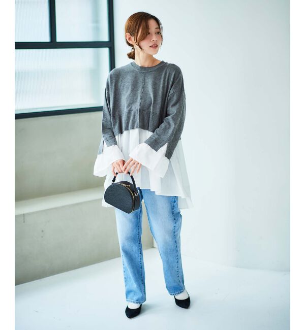 le.coeur blanc「《手洗い可能》TORRAZZO DONNAニット&times;シャツチュニック」|ニット・セーター|