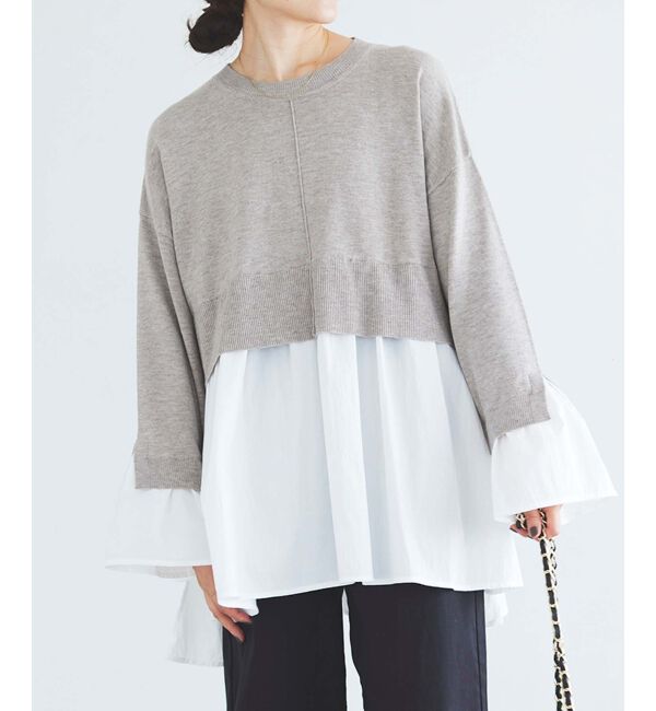 le.coeur blanc「《手洗い可能》TORRAZZO DONNAニット&times;シャツチュニック」|ニット・セーター|