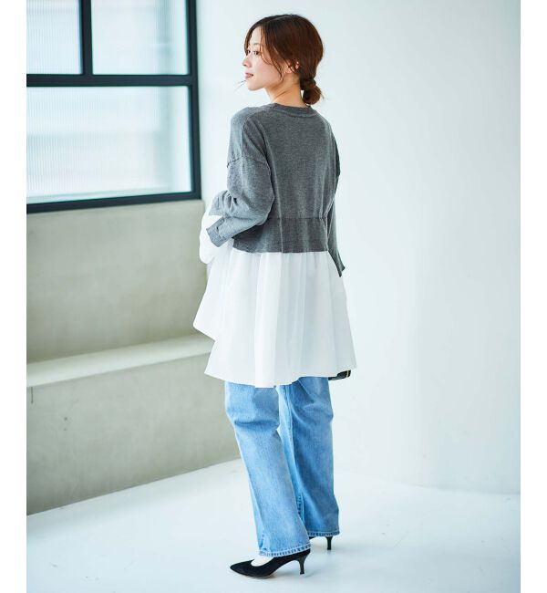 le.coeur blanc「《手洗い可能》TORRAZZO DONNAニット&times;シャツチュニック」|ニット・セーター|