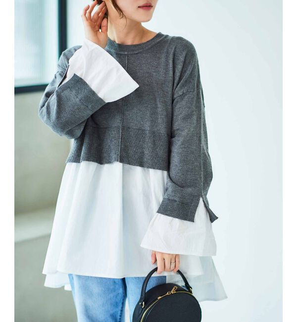 le.coeur blanc「《手洗い可能》TORRAZZO DONNAニット&times;シャツチュニック」|ニット・セーター|